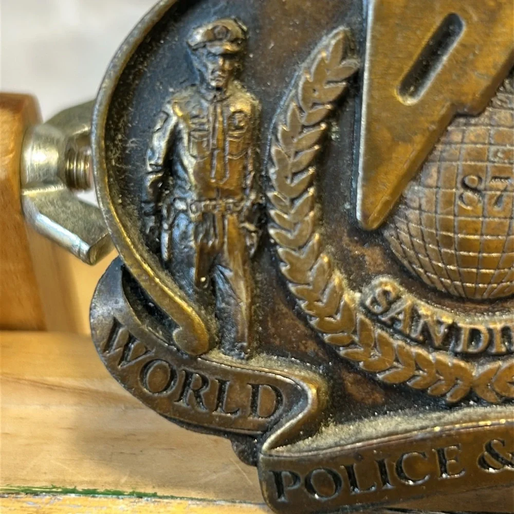 Vintage collectable World Police and Fire Games belt buckle made in USA